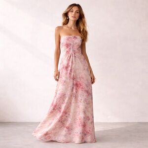 Salvatore Ferragamo Strapless Silk Maxi Dress Floral Tiger Ivory Size IT 38